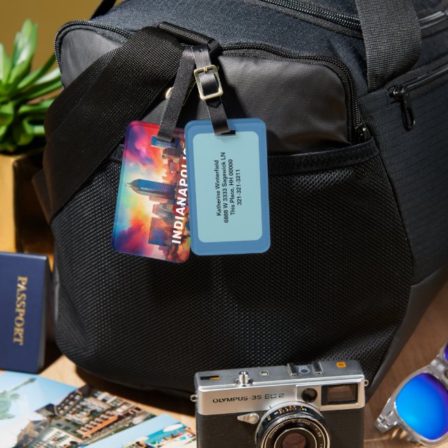 Indianapolis Skyline Abstrakt Art Gepäckanhänger (Vorderseite & Rückseite)