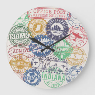 Indianapolis Stamps: Reisestempel-Set. Große Wanduhr