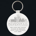 Indianapolis Stylized Skyline | Benutzerdefinierte Schlüsselanhänger<br><div class="desc">Eine einzigartige Schlüsselkette,  die die schöne Stadt Indianapolis,  Illinois,  repräsentiert. Dieser Schlüsselanhänger zeigt die einzigartige Skyline der Stadt mit ihrem Namen darunter. Unter dem Namen der Stadt finden Sie einen Platz für Ihren einzigartigen Slogan oder Ihre Aussage über Ihre Lieblingsstadt.</div>