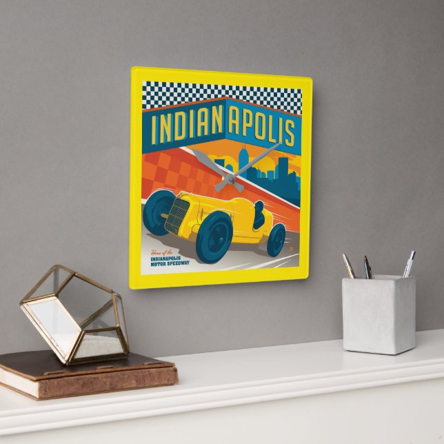 Indianapolis | Vintager Racer Quadratische Wanduhr (Büro)