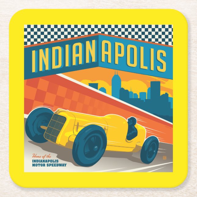 Indianapolis | Vintager Racer Rechteckiger Pappuntersetzer (Vorderseite)