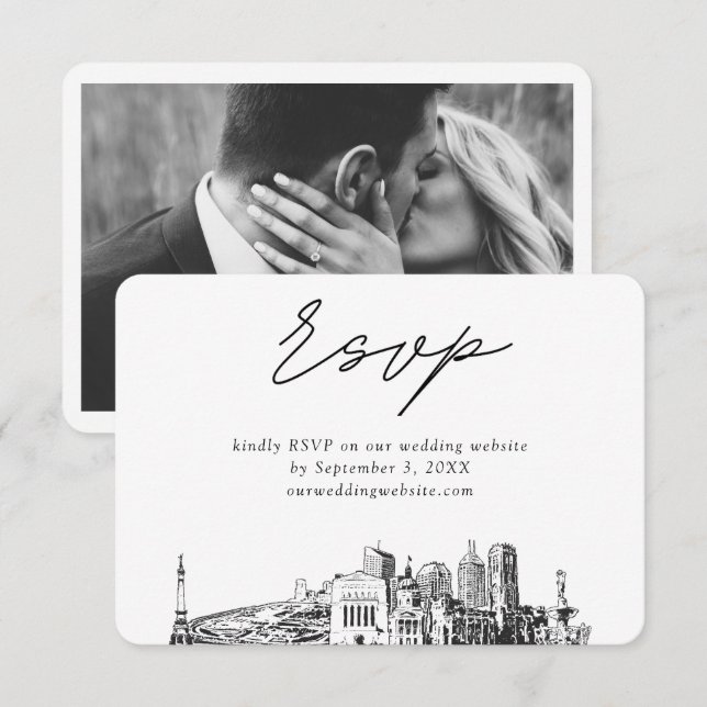 Indianapolis Wedding Minimalistisch Sketch UAWG Begleitkarte (Vorne/Hinten)