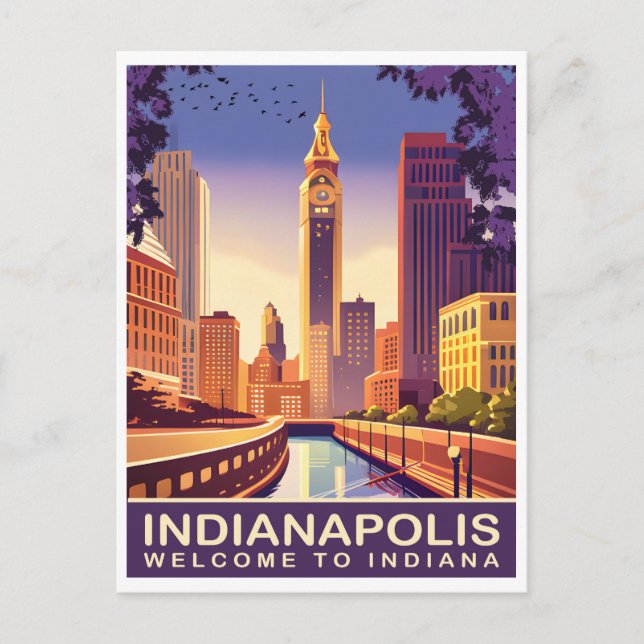 Indianapolis, White River and Canal, Travel Postkarte (Vorderseite)