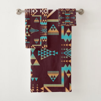 Indianer Bordeauxrot und Türkis Badhandtuch Set