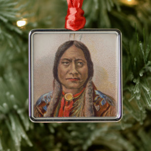 Indianer: Lakota Sitting Bull, rauchende Werbung Ornament Aus Metall