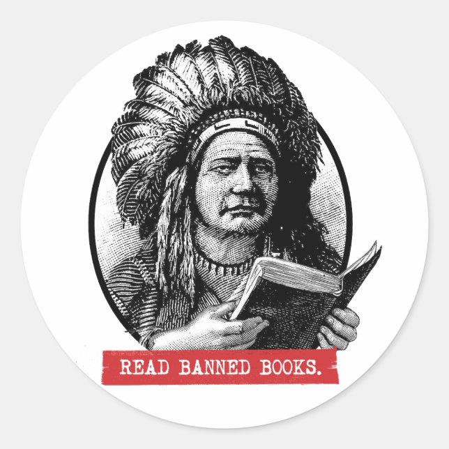 Indianer lesen verbotene Bücher Runder Aufkleber (Vorderseite)