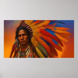 Indianer-Mann Federn Vintage Poster