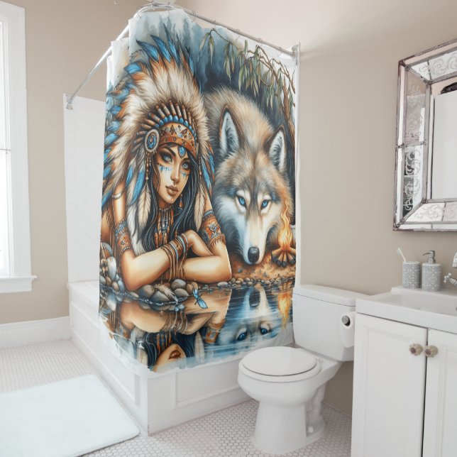 Indianer und ihr Wolfskamerad Duschvorhang (Beispiel)
