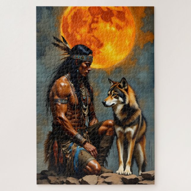 Indianer und Wolf (Vertikal)