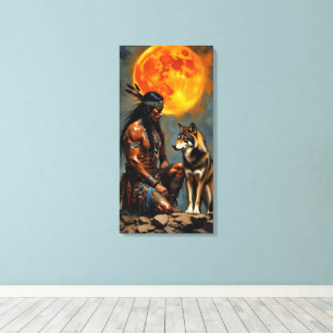 Indianer und Wolf Leinwanddruck