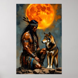 Indianer und Wolf Poster