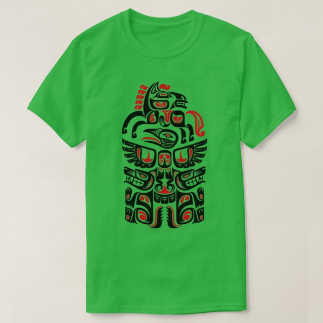 Indianeramerikaner Haida Wolf Horse Bird Art T-Shirt (Design vorne)