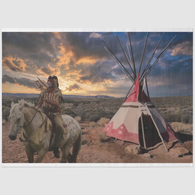 Indianeramerikaner Horseback Tipi Decoupage Seidenpapier (Vorderseite)