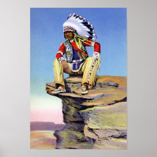 Indianeramerikaner in Kostüme, die auf Rock gepoch Poster (Vorne)