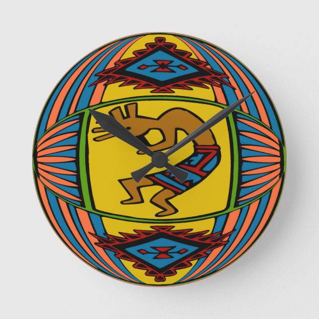 Indianeramerikaner KOKOPELLI Runde Wanduhr (Vorderseite)
