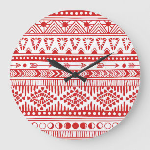 Indianeramerikaner: Red Ink Doodle. Große Wanduhr