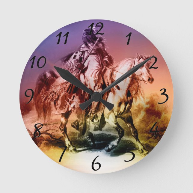 Indianeramerikaner Runde Wanduhr (Vorderseite)