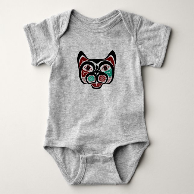 Indianeramerikanisch Red White Black Haida Kitty Baby Strampler (Vorderseite)