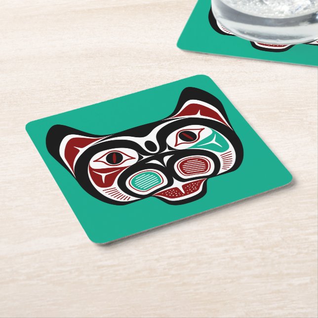 Indianeramerikanisch Red White Black Haida Kitty Rechteckiger Pappuntersetzer (angewinkelt)