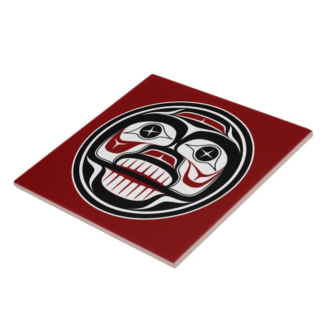Indianeramerikanisch Rotes Schwarzes Haida Art Wee Fliese (Seite)