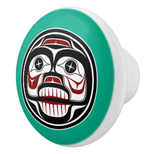 Indianeramerikanisch Rotes Schwarzes Haida Art Wee Keramikknauf