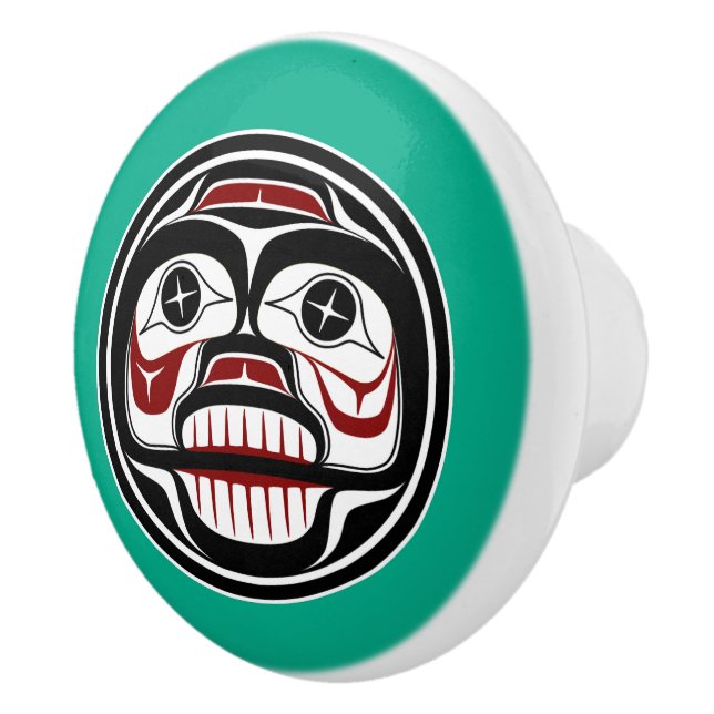 Indianeramerikanisch Rotes Schwarzes Haida Art Wee Keramikknauf (Rechts)
