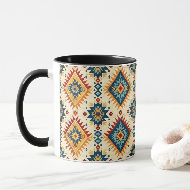 Indianeramerikanische Design-Shades von Blue Rust  Tasse (Mit Donut)
