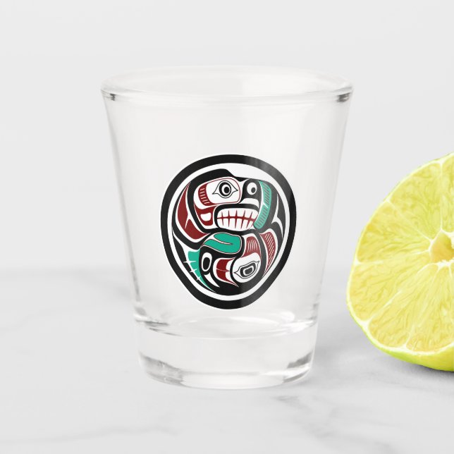 Indianeramerikanischer Roter Schwarz-weiß Haida Ot Schnapsglas (Vorderseite)