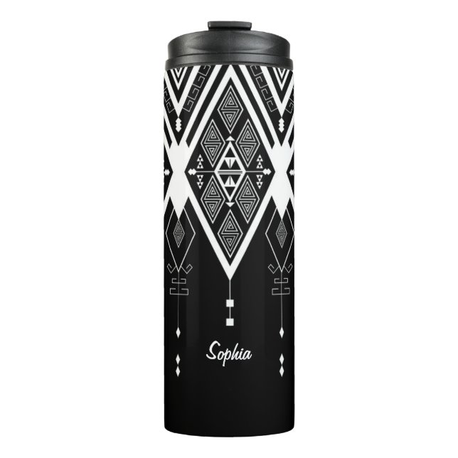 Indianeramerikanisches Schwarz-Weiß-Zoll Thermosbecher (Vorderseite)