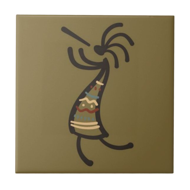 Indianerin Kokopelli Dancer Brown Green Fliese (Vorderseite)