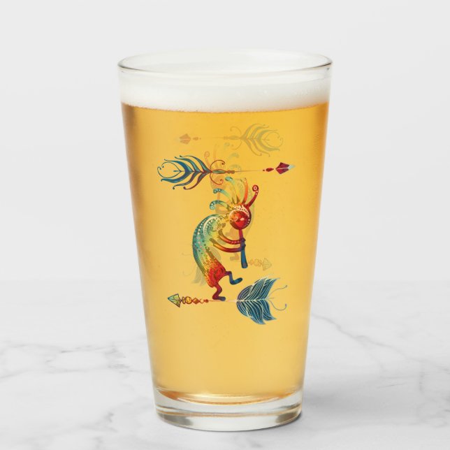 Indianerin Kokopelli mit zwei Federn 1 Glas (Vorne (Gefüllt))