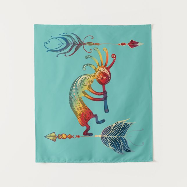 Indianerin Kokopelli mit zwei Federn 1 Wandteppich (Vorderseite)