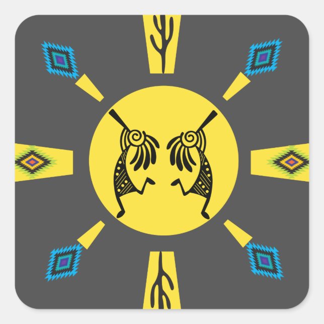 Indianerin Kokopelli Sun Southwestern Quadratischer Aufkleber (Vorderseite)