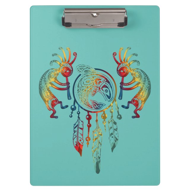 Indianerin Kokopelli Whale Dreamcatcher 1 Klemmbrett (Vorderseite)