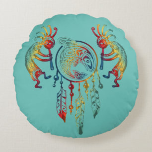 Indianerin Kokopelli Whale Dreamcatcher 1 Rundes Kissen