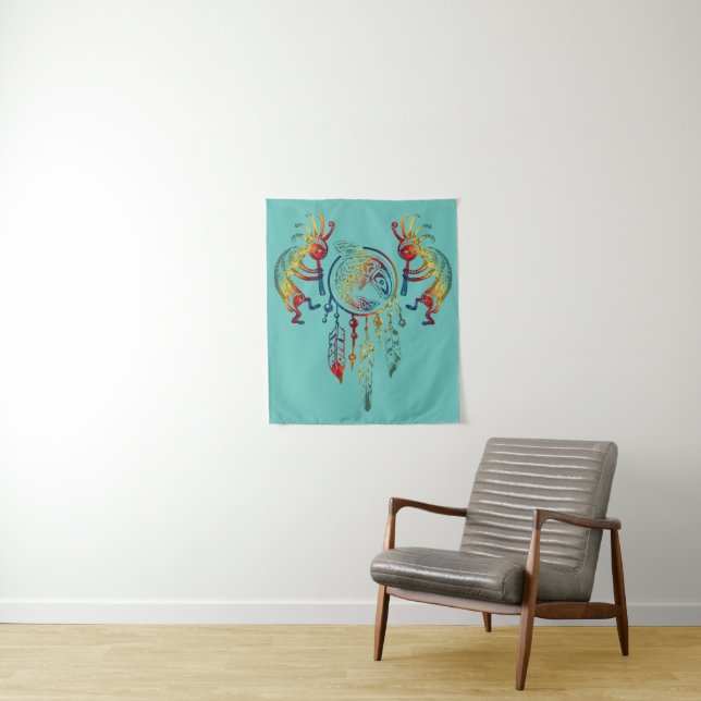 Indianerin Kokopelli Whale Dreamcatcher 1 Wandteppich (Beispiel)