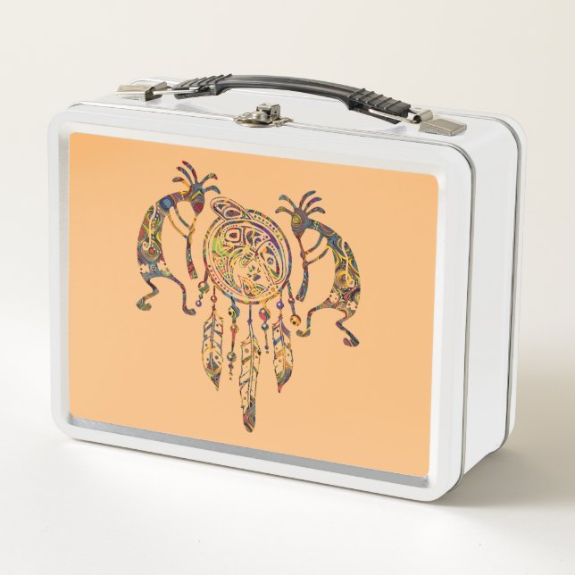 Indianerin Kokopelli Whale Dreamcatcher 2 Metall Brotdose (Vorderseite)