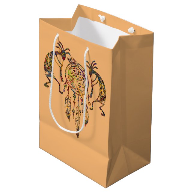 Indianerin Kokopelli Whale Dreamcatcher 2 Mittlere Geschenktüte (Vorderseite Schrägansicht)