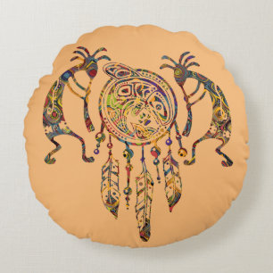Indianerin Kokopelli Whale Dreamcatcher 2 Rundes Kissen