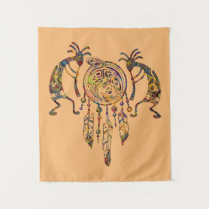 Indianerin Kokopelli Whale Dreamcatcher 2 Wandteppich