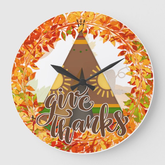 Indianerin Tipi - Danke Große Wanduhr (Vorderseite)