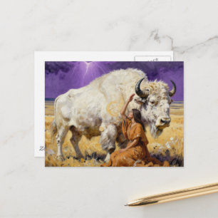 Indianerin und ein heiliger weißer Bison Postkarte