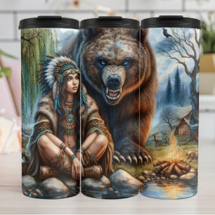 Indianerinnen, Bären, Feuer Thermosbecher