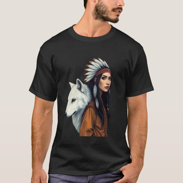 Indianerinnen Wolf Liebhaber Indigene Ameri T-Shirt (Vorderseite)