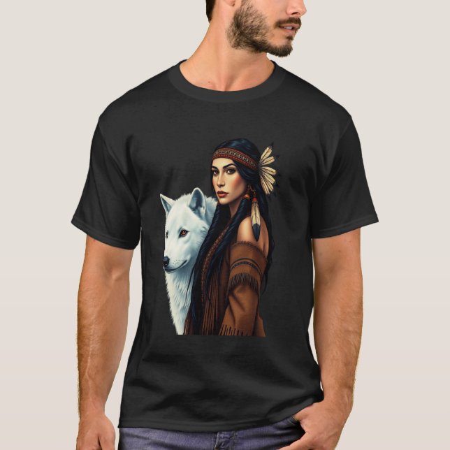 Indianerinnen Wolf Liebhaber Indigene Ameri T-Shirt (Vorderseite)