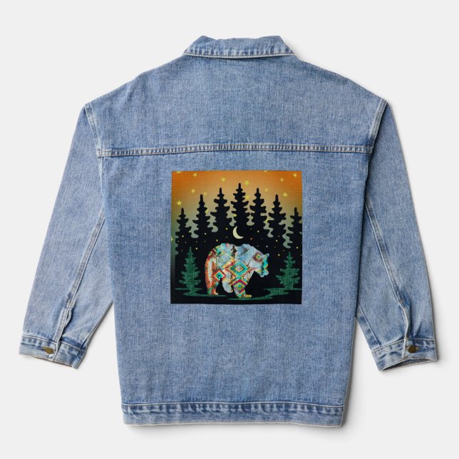 Indianerischer Bär in Holz, Denim Jacket Jeansjacke (Rückseite)