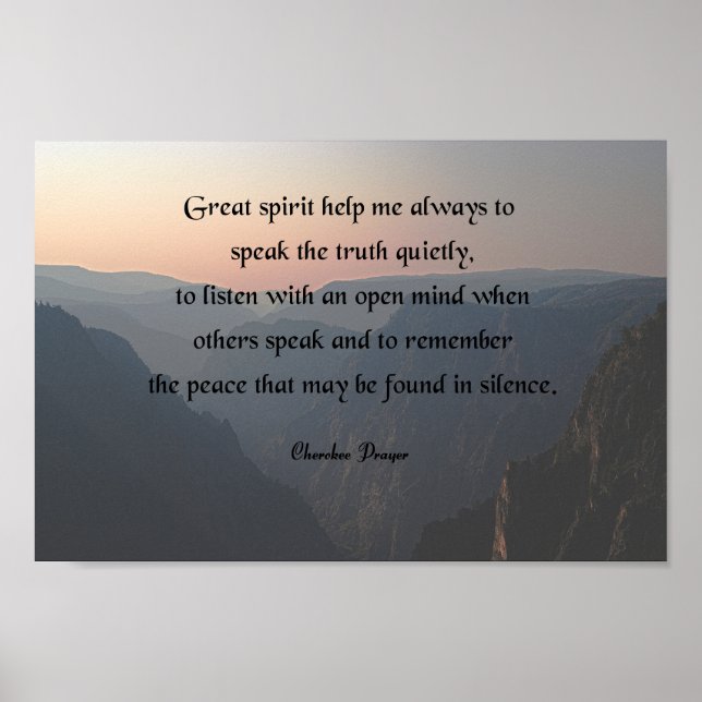 Indianerisches Gebet, Großer Geist hilft mir Poster (Vorne)