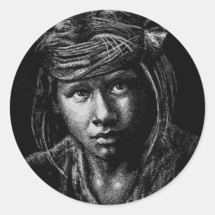 Indianerjunge 2004 zeichnend Postkarte Runder Aufkleber