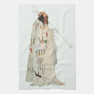Indianerkrieger mit Pfeife Porträt von Karl Bodmer Geschirrtuch