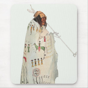 Indianerkrieger mit Pfeife Porträt von Karl Bodmer Mousepad
